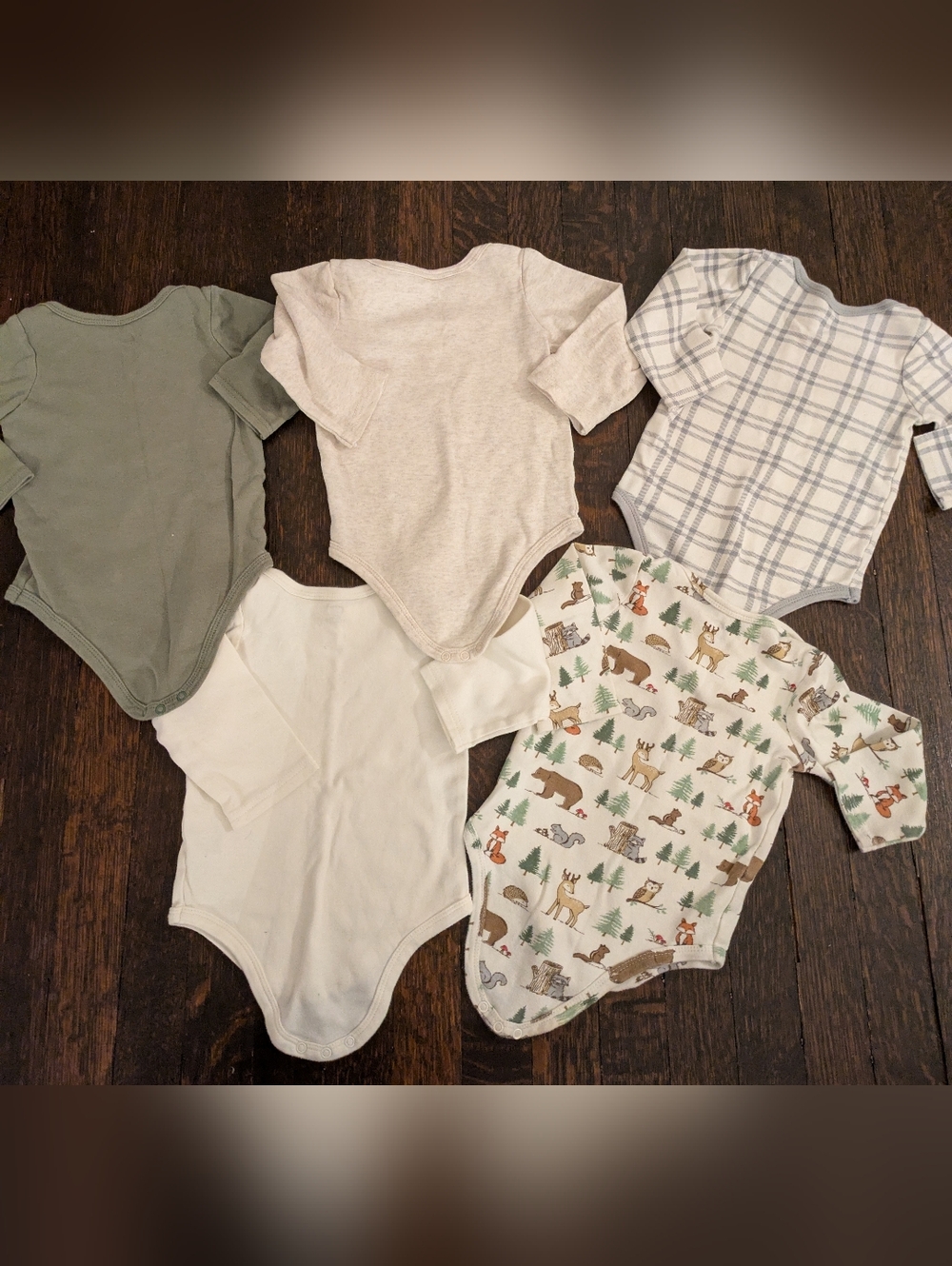 Hudson Baby Neutral & Woodland Print One-Piece Bodysuit Set - 5 Pack - Picture 4 of 4